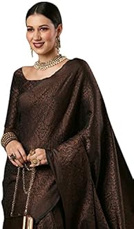 AKHILAM Indian Women's Navy Blue Woven Design Banarasi Silk Saree with Unstitched Blouse Piece (SOHNA2001_Parent)