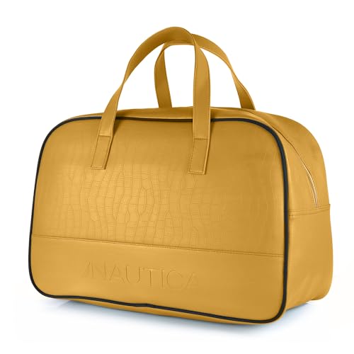 Image of Nautica Duffle Bag for Travel | Stylish Leatherette Luggage | Compact and Comfortable for Travelling |Hand Duffel Bag |Gym Duffle Bag |Suitable for Men and Women 25 L- NTDUF4001 (Dark Yellow)