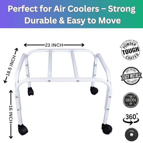 Image of StandPoint | Heavy-Duty Cooler Stand with Wheels | Metal Trolley for Home & Outdoor | Rust-Resistant White Finish | 360 Rotating Wheels | 100kg Load Capacity | Cooler Movable Stand