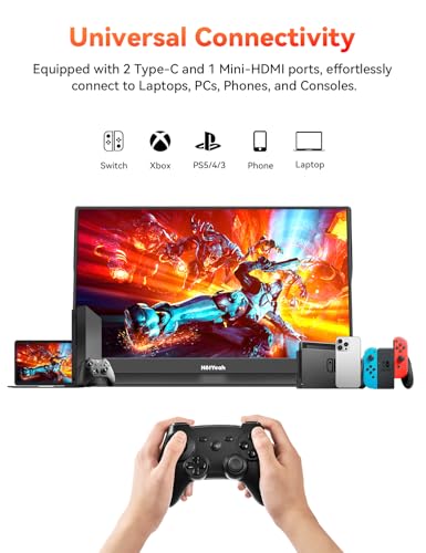 Image of HotYeah 16.1'' 144Hz Portable Gaming Monitor, 106% sRGB 1080P FHD Portable Monitor USB-C HDMI External Display HDR Travel Screen w /Smart Cover, 2nd Screen for Laptop, PC, Mac, Switch, PS5 /4, Xbox