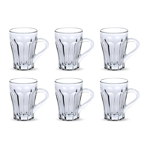 FEELINGS Glass Tea Mug 6PCS Set Coffee & Tea Cups Crystal Clear Durable Heat-Resistant (175ML)