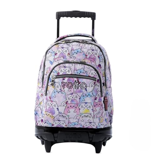 TOTTO - Mochila Escolar con Ruedas, Modelo Renglones Glitter, Capacidad 26,21 Litros, Bolsillo para PC 14', Bolsillo Botella, Correas en S para Mayor Comodidad, Resistente, Estampado Paws Rosa