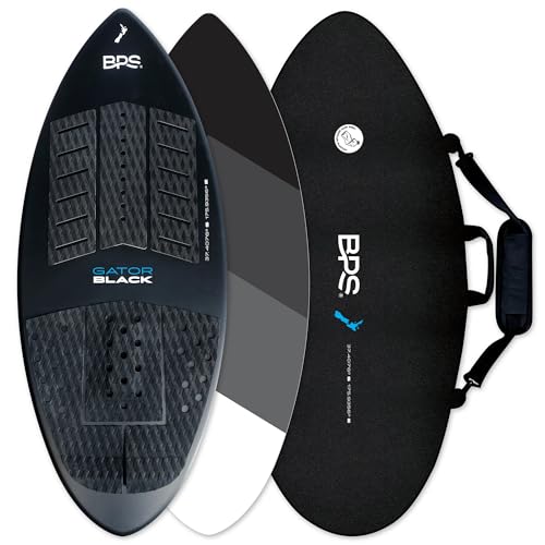 BPS 'Gator Black' 44 Inch Fiberglass with Carbon Fiber Skimboard with Bag