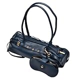 Nupouch Bolsa de ombro com fivela Milan, bolsa feminina de couro vegano, elegante, detalhe de fivela, fecho de zíper, estilo moderno, Azul marino, Medium