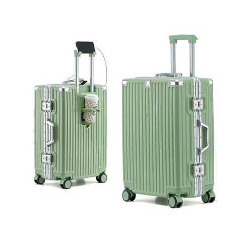 Hand Luggage Zipperless Luggage Aluminum Luggage Packed Luggage with USB Suitcase with Cup Holder with TSA with Aluminum Frame,C,24in