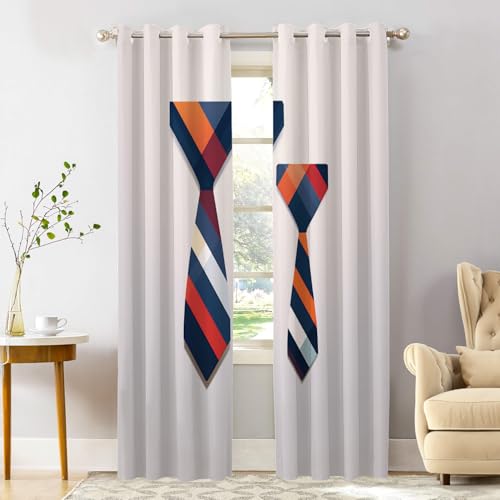 Shrahala Striped Ties Thermal Insulated Blackout Window Curtains, Two Colorful Ties Long Drapes for Bedroom/Living Room with Plastic Grommet, 52X84 Set of 2