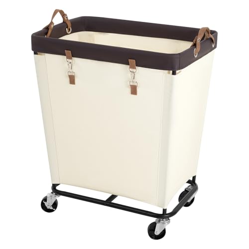 Image of StorageWorks Laundry Basket with Wheels for Clothes, 210L Beige Hamper Cart
