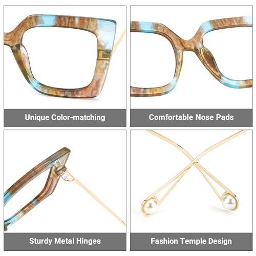 Image of Zeelool Chic Oversized Thick Square Eyeglasses Frame for Women Stylish Multicolor Eyewear with Non-prescription Clear Lens JGT001892-15