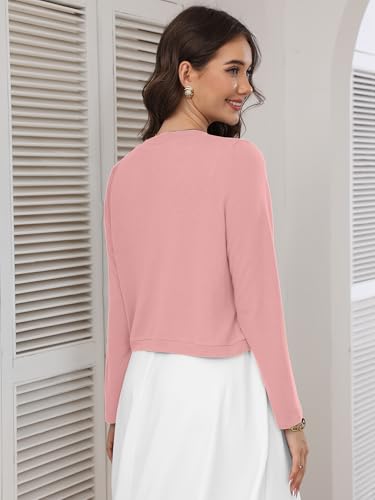 Image of Heymoments Women's Long Sleeve Thin Kintted Shrugs Sweaters Lightweight Cropped Tops Open Front Cardigan for Dress