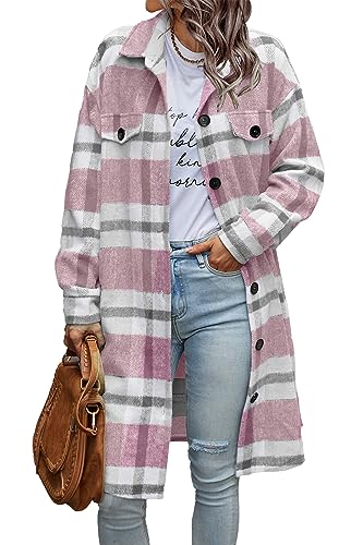 Image of PRETTYGARDEN Womens Plaid Shacket Jacket Flannel Shirts