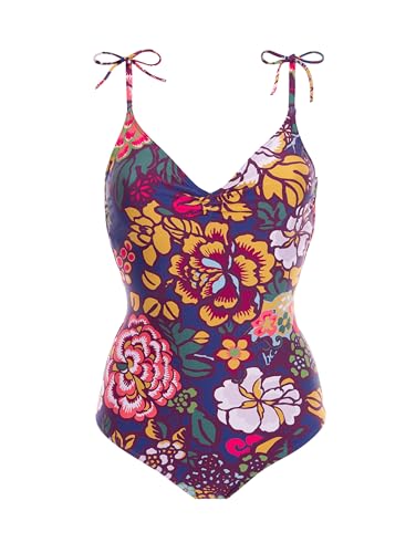 Simone Perele - Maillot de Bain 1 Pièce sans Armature - Maillot de Bain Femme Confortable avec Bonnets Mousse - Dos Echancré - Idéal Grande Taille - Imprimé Bloom