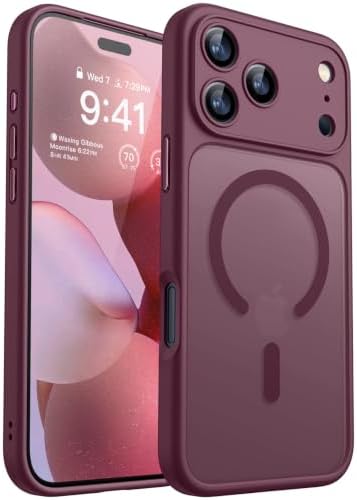CANSHN für iPhone 18 Pro Hülle mit Kameraschutz, Weinrot | Voller Kameraschutz, Kompatibel mit MagSafe, Translucent Matt, Militärschutz, Kratzfest, Slim Fit
