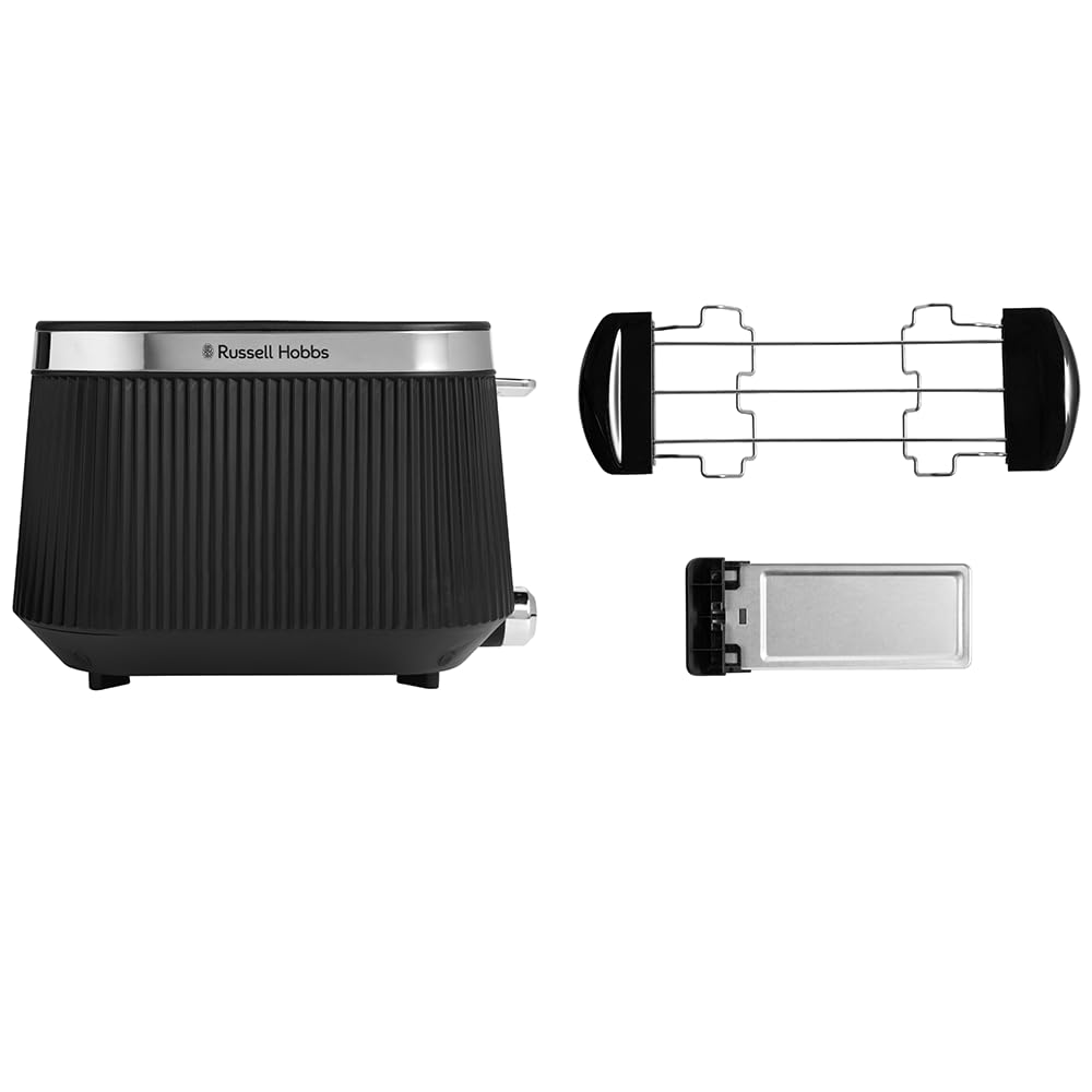 Russell Hobbs Grille pain [pour 2 tranches] Brontë Noir (6 réglages, finition mate, accents argentés, décongélation, réchauffage, surélévation, Lift & Look, support pour petits pains) 26760-56