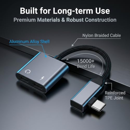 Image of Verilux 2 in 1 Right Angle USB Type C to Type C Audio & Charging Connector | 10W USB C Male to Female Adapter with Simultaneous Wired Headphone Connection for iPhone 1716 /15 Series, Galaxy S26 /S25 /S24