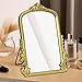 HSDDHOME Champagne Gold Vintage Vanity Mirror,Small Decorative Table Top Mirror,Baroque Arched Makeup Desk Mirror Wood Frame Free Standing,for Dresser,Bedroom,Living-Room Countertop 11.8
