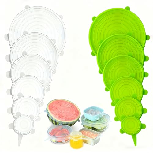 Senshuomy Reusable Silicone Stretch Lids 12 Pack,Replace Plastic Wrap Airtight Food Covers for Bowls, Expandable to Fit Various Shape of Dishes & Fruit, Leftovers Storage, Microwave & Dishwasher