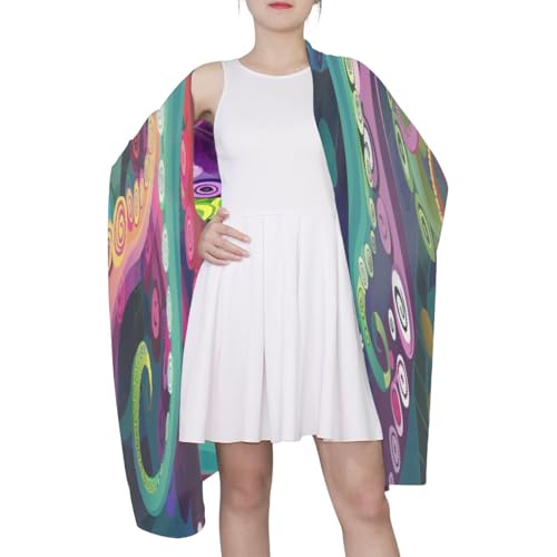 Colorful Octopus Tentacle Silk Scarf Lightweight Pashmina Scarves Long Shawl Wraps Fashion Accessories for Women Girls (71’’x35’’)4