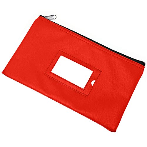 Money Bank Deposit Bag with Zipper | 11x6 inch | Red | Durable Leatherette Money Cash Coin Check Wallet Pouch for Men & Women with Framed ID Window and Blank Card | by GIDABRAND (1)