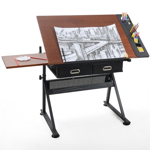 Height-Adjustable Drawing Table, Drawing Board Table/Study Table/Writing Table/Creative Desk, Tiltable Craft Table with Storage Space, Suitable for Home Office Drawing Table (B)