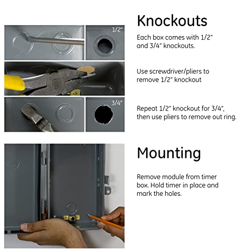 Ge 24-Hour Indoor/Outdoor Mechanical Timer Switch, 40 Amp 120 Vac 5Hp Box Timer, Single Pole Single Throw, Nema 3-Rated Metal Tamper Resistant Enclosure, For Fans, Pumps, Air, & Heating, Gray, 15163 #TOP2