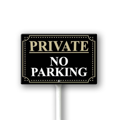 Vdenvileye Private No Parking Yard Sign 12" x 8" With 12.8" Long Metal Stakes No Parking Lawn with Stand Keep Off Aluminum Outdoor Use Home Business — image 1