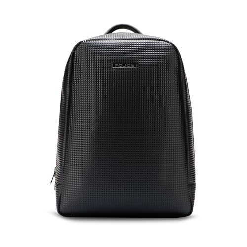 Image of Police 20L Vegan Leather Laptop Backpack - Water-Resistant Sustainable Bag I Fits Up to 15-Inch Laptop, Stylish Black Unisex Travel & Work Backpack