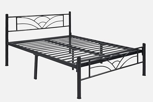 Image of Zyra Metal Queen Size Bed Without Storage | Wrought Iron Double Bed with Headboard & Footboard | Sturdy Powder Coated Platform Bed Queen Size Cot for BedroomLivingRoom Black (75x60)