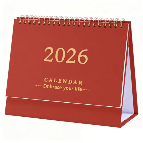 Desk Calendar 2025-2026 Standing Flip Academic Desktop Calendar from Sep 2025 to Dec 2026 7.4x6.3 Inch with Twin-Wire Binding Thick Paper for Home Office School (Red)