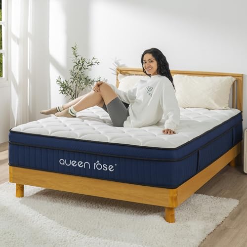 QUEEN ROSE Queen Size Mattress, 14 inch Pillow Top Memory Foam Mattress in a Box with Individual Pocket Spring for Motion Isolation and Silent Sleep, Pressure Relief, CertiPUR-US