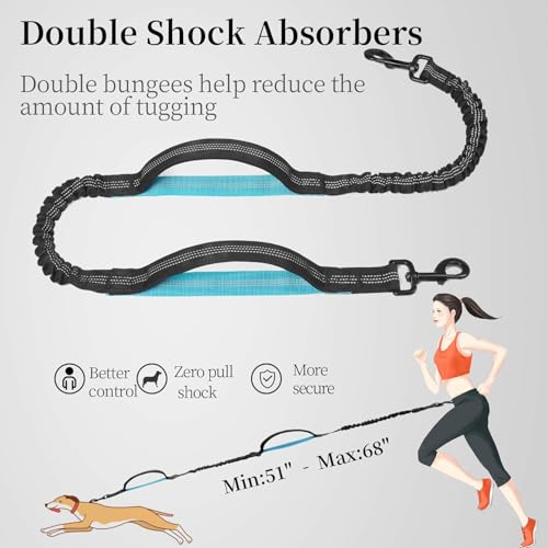 Image of Lyrovo Hands Free Dog Leash for Medium & Large Dogs, Reflective Bungee Running Leash with Adjustable Waist Belt & Zipper Pouch, Shock Absorbing Heavy Duty Pet Lead for Walking Jogging Hiking