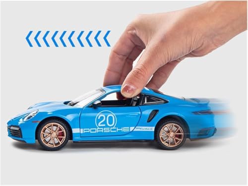 Image of Play Boy 1:32 Porsche 911 Model Diecast Metal Alloy Pullback Toy Vehicle with Openable Doors Light and Music Car for Kids (Multicolor)
