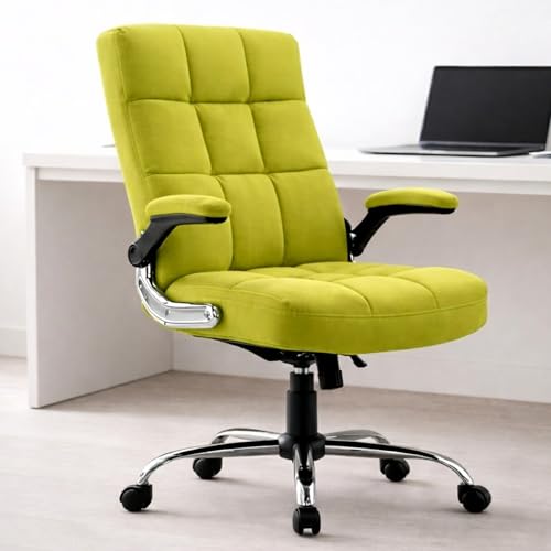 Image of LAKDI Furniture Co Premium Velvet Fabric High Back Office Chair with Adjustable Tilt, Flip-Up Arms, Ergonomic Thick Padding | Executive Boss Chair-111011268-02-Green | 5 Years Warranty & Free Assembly
