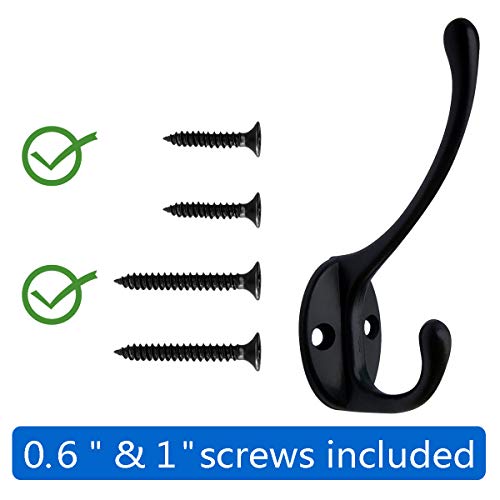 Ibosins 10 Pack Heavy Duty Dual Coat Hooks Wall Mounted With 40 Screws Retro Double Hooks Utility Black No Rust Hooks For Coat, Scarf, Bag, Towel, Key, Cap, Cup, Hat (Black) #TOP1