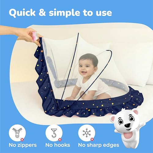 Image of Lifelong Cuppy Baby Mosquito Net for Kids 0-2 Years | Foldable & Bottomless with Soft Breathable Mesh | Lightweight, Portable & Sturdy Umbrella Net for Kids 90x60x45 cm (Blue, LLCMNK02)