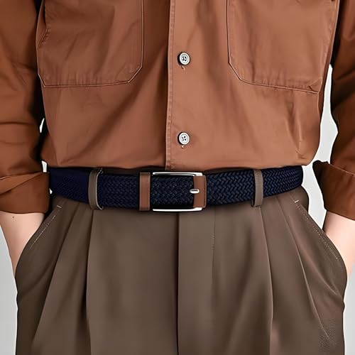 Image of Braided Stretch Belt Mens 3 Pack Woven Belts for Golf & Casual | elastane belts, hole-free fit for all waist, zinc alloy buckle, adjustable fit for golf, jeans, dress pants, and work.
