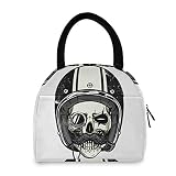 Sac à déjeuner réutilisable pour femme, sac fourre-tout isotherme – Crâne avec casque, moustache, boîte à déjeuner pour l'école, bureau, pique-nique, enfants, adultes, enfants