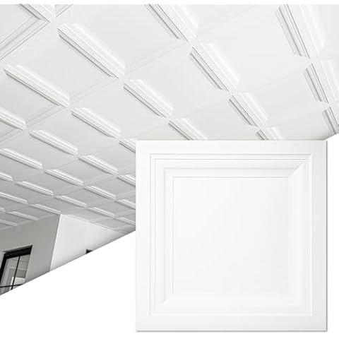 Art3d 12-Pack Square Drop Ceiling Tile 2ft x 2ft in White, PVC Ceiling Panel 24 x 24in. - Compatible with 15/16" Drop Ceiling Grid System Cover