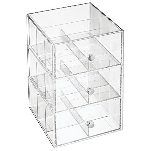 mDesign Organizador de cocina con 3 cajones de plástico – Mini cajonera para infusiones, bolsas de té, sobres de café, azúcar, etc. – Caja de té en plástico – transparente