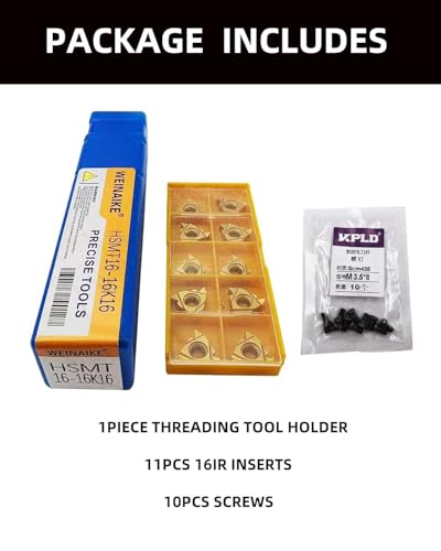 RHFGYY 16mm HSMT16-16K16 CNC Drehmaschine Innengewinde Drehhalter mit 11 Stück 16IR AG60 Gewindeschneidplatten Außen Innengewinde Wendeschneidplatten Hartmetalldreheinsätzen