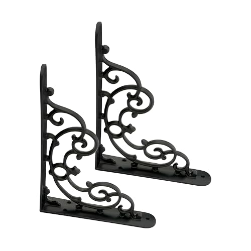 Image of Metal Handcrafted Shelf Bracket for Floating Shelves, L Angle Decorative L Shaped Corner Brace Joint Heavy Duty Wall Mounted Shelf Supporter, Corner Brace Holder | (Pack of 1 Pair, Black)