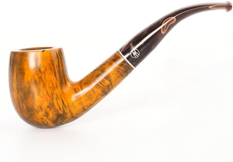 MUXIANG Tobacco Pipe with silver decorative ring 9mm Filter AA0525 (golden)