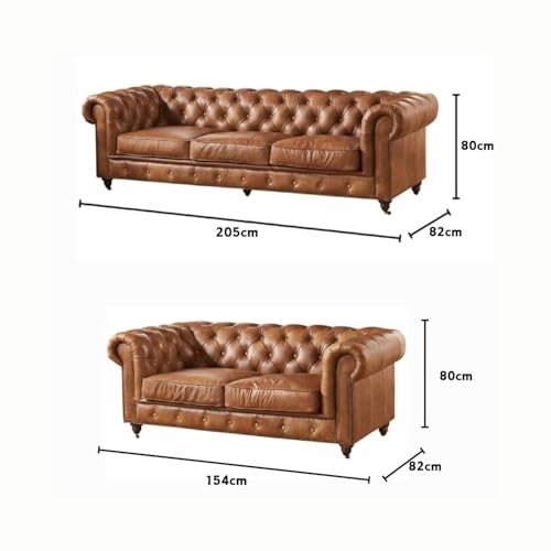 Image of Classic Leatherette Chester Sofa Set Button Tufted, Classic Style Sofa Set 5-Person Sofa for Living Room, Office, and Hallway Colour (Brown Leatherette, 3+2=5 Seater Sofa)
