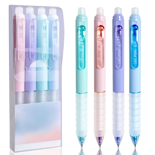 Xiaocanglan Stylos Effaçable, 4 Bleu Stylo Effacable Stylo Gel Effaçables Pointe 0,5 mm, Encre Gel Effaçable, Stylos à Bille avec Gomme pour Fournitures...