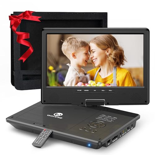 WONNIE Reproductor de DVD portátil de 12.5 Pulgadas con Pantalla HD giratoria de 10.5 Pulgadas, con Funda para reposacabezas de Coche, batería Recargable de 5 Horas, Cargador de Coche y Adaptador de