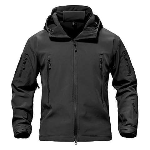 Waterproof Jackets Mens Winter Military Hooded Jacket for Men Windbreakers Softshell Jacket Men Tactical Combat Jackets and Coats for Men Skiing Snowboard Full Zip, Black, Medium (Tag L) Cover
