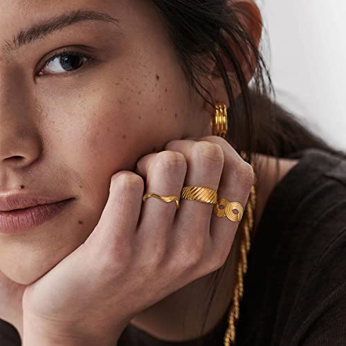 Zoeray 10Pcs Gold Rings For Women 14K Gold Plated Chunky Rings Set Wave Leaf Circle Trendy Statement Rings Pack Adjustable Open Band Ring For Women #TOP3