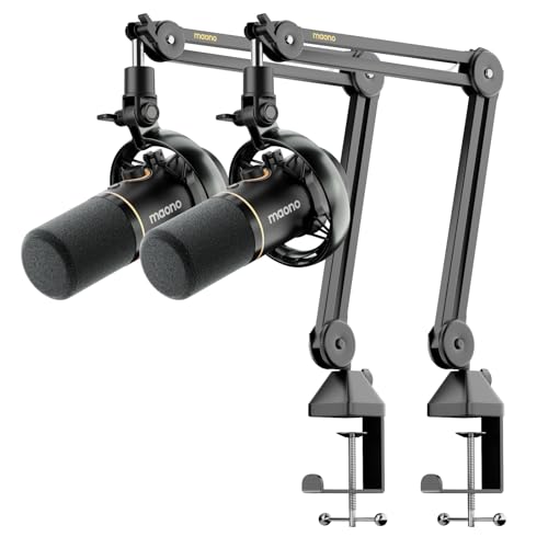 MAONO PD200W Hybrid Wireless Podcast Equipment Bundle for 2, XLR USB Dynamic Microphone Kit with 2 Boom Arm, Software, Noise Cancellation, for Co-hosted Podcast, Vocal Recording, Content Cre
