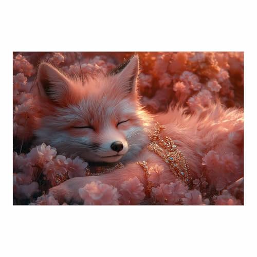 Toile Renard Rose Bijoux Dorés pour décoration de salon et bureau chic