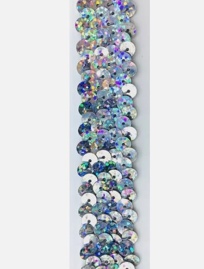 Generic 1 Pcs Silver Hologram (2 Row) 3/4"" Zig Zag Stretch Sequin Trim for Decorative 12 Yards - Rk8