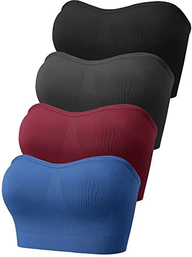 Geyoga 4 Pack Women's Bandeau Bras With Non Slip Liner, Padded Strapless Sports Bra Seamless Tube Top Bralette With Support (Stylish Color, Medium) #TOP20